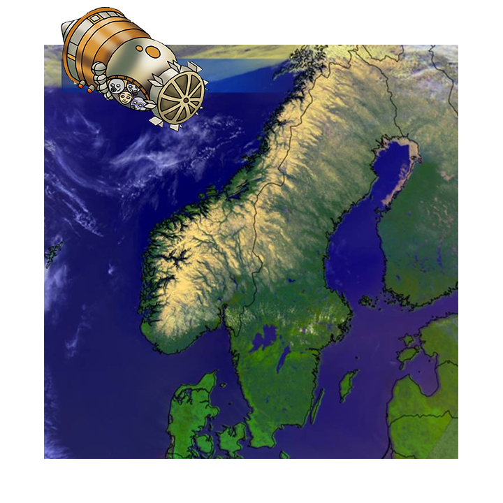 Raketen örnen syns ovanpå en karta över Sverige